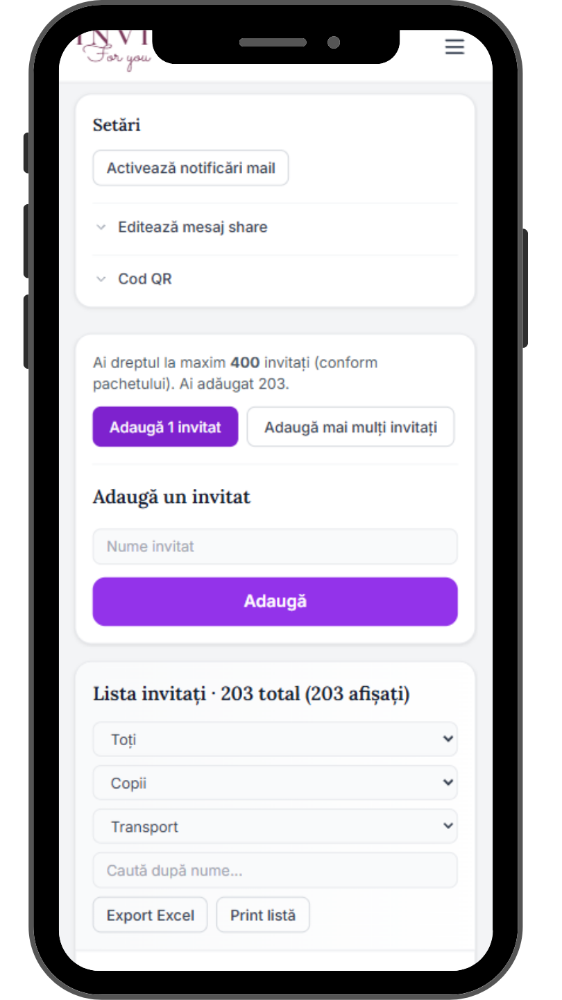 Setări și invitați